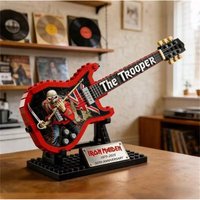 DIY Brick Electric Guitar Model Mini Replica Ornament Rock Band Style Assembly Decor Gift for Music Fans Desktop Display