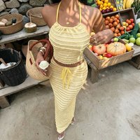 Sexy Elegant Dress Two Piece Skirt Set 2026 Women Summer Vacation Clothes Maxi Long Dress Halter Tops 2 Piece Set Outfit