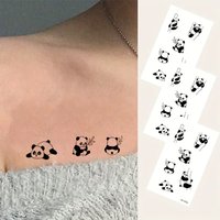 Cartoon Tattoo Paste Waterproof and Lasting Lovely Little Fresh Panda Black and White Literature and Art Simple Arm and Ankle Di