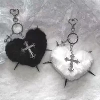 Punk Jewelry Leopard Print Rivet Cross Keychain pendant Punk Cool Rock Heart Bag Keychain Decoration Accessories Goth