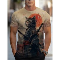 Men's Cat Graphic T-Shirts Short Sleeved T-Shirt for Summer Oversized Tops Japanese Style Casual Tees Street Y2k Men's Clothing