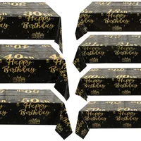 Black And Gold Disposable Tablecloth With 18th 21th 30th 40th 50th 60th 70th Birthday Themed For Party, Gathering Decoration