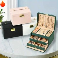 Three Drawer Handheld Jewellery Box Earring Ring Necklace Storage Box PU Leather Jewellery Display Box With Security Key Lock