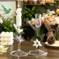 Modern Flowers Birds Decorative Candle Holders High Footed Glass Candlestick Desktop Home Atmosphere Wedding Party Decor