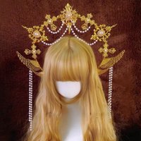 Baroque Heart Halo Headpiece Women Gothic Lolita Tiara Crown Headband Cosplay Godmother's Virgin Mary Headdress