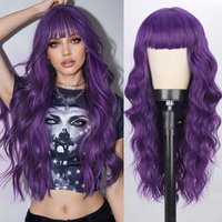 Purple 26-inch synthetic wig with large waves for Halloween cosplay, role-playing, daily festive hair, high-temperature hair acc