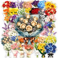 50-100PCS Forest Watercolor Floral Bouquet Transparent PET Stickers Student Stationery Notebook Window Stickers