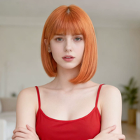 Synthetic Orange Short Bobo Straight Wig for Young Women Breathable Daily Use Fashion Hair Extensions Ladies Head Cover