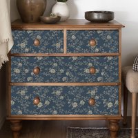 Retro deep blue floral self-adhesive vinyl wallpaper modern waterproof and oil resistant wall renovation decoration sticker