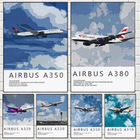 (1pc frameless)Airbus A320 A380 A350 A319 Aviation Aircraft Posters and Prints Canvas Painting Wall Art Picture for Living Room