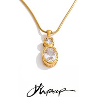 Yhpup Stainless Steel AAA Shiny Cubic Zirconia Oval Pendant Necklace High-Grade Premium Aesthetic Neck Jewelry Recommend