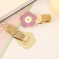 Metal Flower Pen Holder Bookmark with Enamel Coating Spring Pen Clips Fixed Stationery Useful Pen Loop Holder