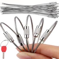 Metal Keychain Tag Ropes Screw Lock Stainless Steel Cable Key Ring Keychain Wire Rope Key Ring Circle Camp Hanging Tool Hardware
