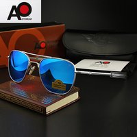 AO-Lunettes de soleil vintage pour hommes et femmes, lunettes de soleil de l'armée américaine, pilote d'aviation militaire, lentille en verre, monture en métal titane, marque de luxe