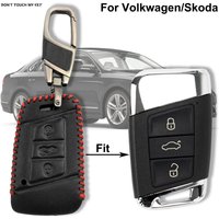 3 Buttons Remote Car Black Key Cover For VW Passat B8 Tiguan Arteon Altas For Skoda Kodiaq Superb A7 Leather Case Insert Blade