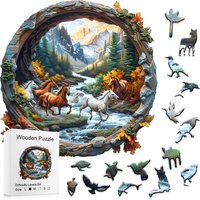 Wooden Puzzle for Adults-3D Vision Effect Horse Wooden Puzzle Unique Shape Advanced Wooden Jigsaw Puzzle for Adult, Wood Puzzles