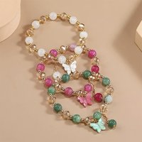 3Pcs/Set Purple Butterfly Charm Bead Stretch Bracelet For Women Multi Color Crack Faceted Beads Round Charm Girls Jewelry Gift