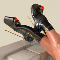 Black Elegant Peep Toe Sandal Boots Metal Stiletto High Heel Sexy Pole Dance Side Zipper Fashion Women Shoes 2024 Para Mujere