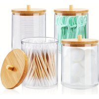 Acrylic Qtip Holder Dispenser Jars with Bamboo Lids, Cotton Ball Pad Round Swab Holder for Bathroom Accessories Storage Organize