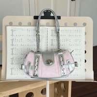 Y2k Bag Pink Bag Silver Handbags For Woman Korean Popular Bag Female Cross Bag Crossbody Bags Evening Bag On Chain New Moon Bun