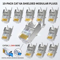 Cat6A Pass Through RJ45 Connector Plug, Shielded 10Gbps Modular Plug for Ethernet Cable Termination Cat6 Cat6A Compatible