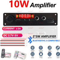 10W Bluetooth Amplifier Board MP3 Decoder Module Dual Channel DC 3.7-5V USB/TF/FM Car Audio Player with Recording Handsfree CalL