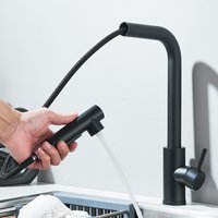 Schwarzer Ausziehbarer Küchenarmatur mit zwei Strahlmodi, Sprühdüse aus Edelstahl, Warm- und Kaltwasser-Mischbatterie für die Arbeitsplatte