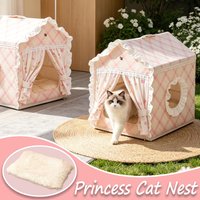 1PC Princess Cat Nest with Plush Pad Cat House Semi-Enclosed Pet Tent Removable Washable Foldable Cat Bed with PVC Plastic Frame