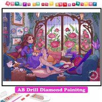 Wilhelmina's Nook 5D DIY AB Diamond Painting Mosaic Cartoon Girl Embroidery Cross Stitch Picture Home Decor Children's Gifts