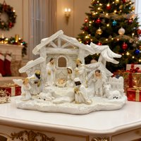 Christmas Nativity Scene Figurine,Classic Manger House Statue,Desktop Home Holiday Decoration Ornaments,Suitable for desktop