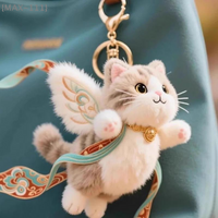 【F2-MAX111】Chinese Style Dunhuang Flying Cat Pendant - Cute Plush Nine-Colored Deer Keychain Doll Bag Charm Toy Gift Accessory