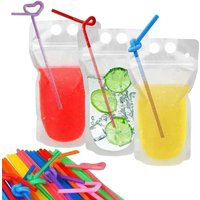 Straw Drink Bag Resealable Zipper Leakproof Drink Bag Handheld Standing Smoothie Bag Reusable Translucent Juice Bag