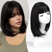 Dark Black Synthetic Hair Toppers with Bangs Straight Daily Hair Pieces Swiss Base Clips in Hair Extensions for Women Thin Hair