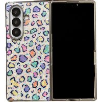 High-End Glitter Leopard Print Case with Silver Frame for Samsung Z Fold 7/6/5/4/3 Glossy Colorful Shell for Mobile Phones