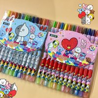 BT21 merchandise anime cartoon cute student stationery rotating crayons Kawaii student art supplies coloured drawing pens gift