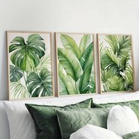 3-teiliges Set Tropische Aquarell-Blätter Leinwanddrucke Bananen-Palmblatt Wandkunst Poster für Moderne Frühlings-Strandhaus-Dekoration