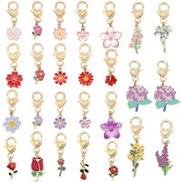 5pcs Alloy Colorful Daisy Rose Tulip Charms With Lobster Button Pendant For Women Bag Car Keychain Pendant Jewelry Accessories