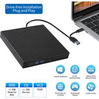 Slim External DVD RW Drive USB3.0 & Type C CD Writer Burner Reader Player Optical Drives Portable DVD Burner for Laptop PC