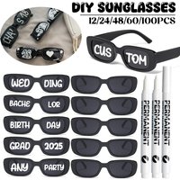 12-100 PCS Wedding Sunglasses Custom Sunglasses with Pens Retro Square DIY Glasses for Parties Birthday Wedding Party GRAD 2025