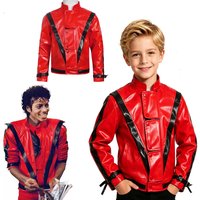 Classic Michael Red Leather Jacket Cosplay Costume Zipper Design Carnival Performance Wear Teen And Adult