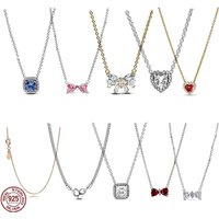S925 sterling silver high-quality women's fashionable love bow heart-shaped necklace New Year's and Christmas gifts