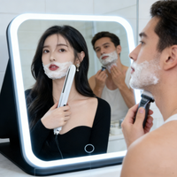 LED Dimmable Portable Makeup Mirror with 3 Color Lights Stepless USB Charging Foldable for Beauty And Fashion