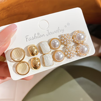 6 Pairs Enamel Pearl Stud Earrings Set For Women Cat's Eye Stone Pearl Minimalist Dainty Earrings Trendy Daily Wear Jewelry Gift