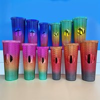 Set of 3 DIY Studded Tumbler with Lid and Straw, 450ml & 710ml &1100ml Reusable Plastic Acrylic ,Portable Travel Tumbler Water C