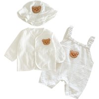 Summer Baby Muslin Clothing Set Cartoon Bear Infant Romper Hat Coat Soft Cotton Breathable Jumpsuit for Boys Girls 0-3 Years Old