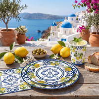 Mediterranean Lemon Blue Tile Party Tableware Set Summer Citrus Plates Cups Napkins Bridal Shower Wedding Anniversary Decoration