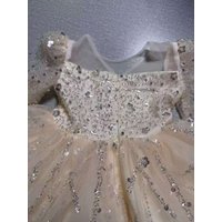 Custom Flower Girl Dress Wedding Dress Birthday Party Dress Long Sleeve Sequin Tulle Princess Gown Pageant Formal Dress for