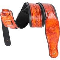Bourbon Brown Handmade Padded Leather Strap Classic Live Oak Pattern For Acoustic, Electric, And Bass Guitars