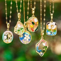 Colorful Enamel Baroque Pearl Flower Pendant Stainless Steel Necklace For Women Chic Inlaid Zircon Statement Party Jewelry