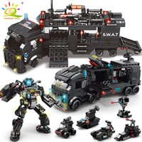 HUIQIBAO 454-585PCS 8in1 SWAT Polizei Befehl Lkw Bausteine Stadt Hubschrauber Bricks Kit Pädagogisches Spielzeug für Kinder